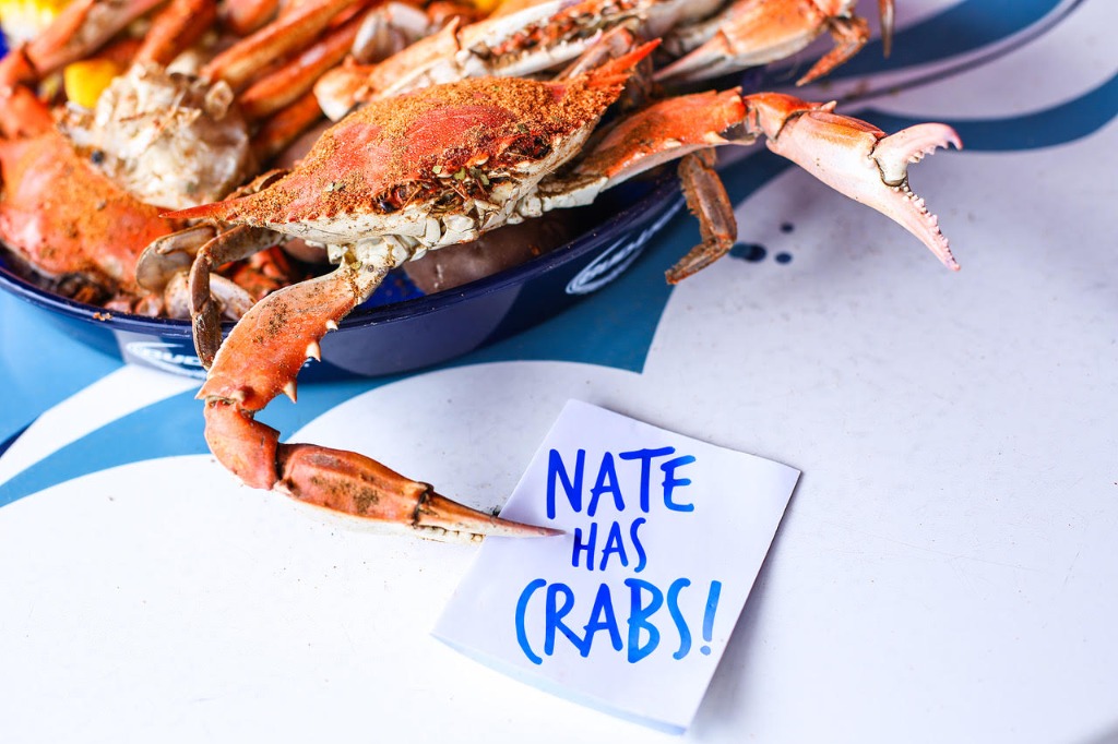 Seasoned blue crab boil with Nate Has Crabs card