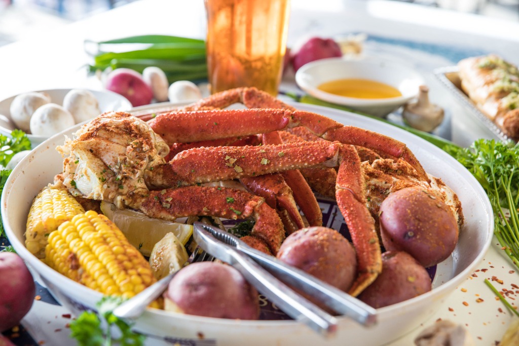 Snow crab cluster platter with corn and red potatoes